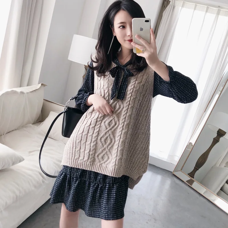Autumn Anti-Autumn Wool Horse Jacket Shoulder Mid-long Pull-over Armor Sweater Knitted Sleeveless vest Women's | Женская одежда