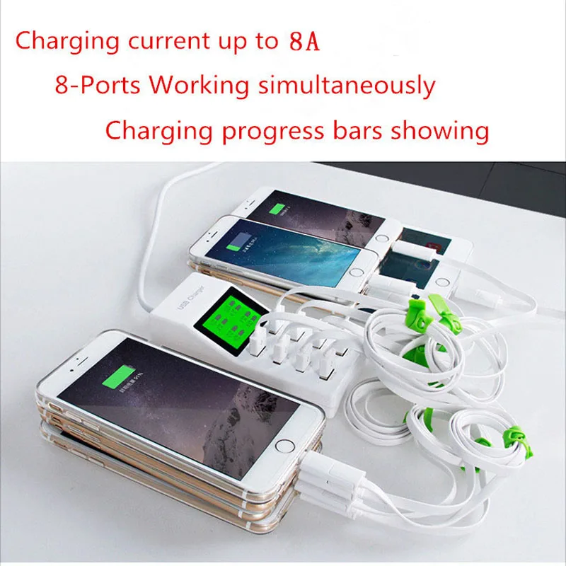 Адаптер питания ЕС Великобритания США розетка Быстрая зарядка 8 usb портов дисплей Путешествия AC DC адаптер питания зарядное устройство розетка для xiaomi iphone