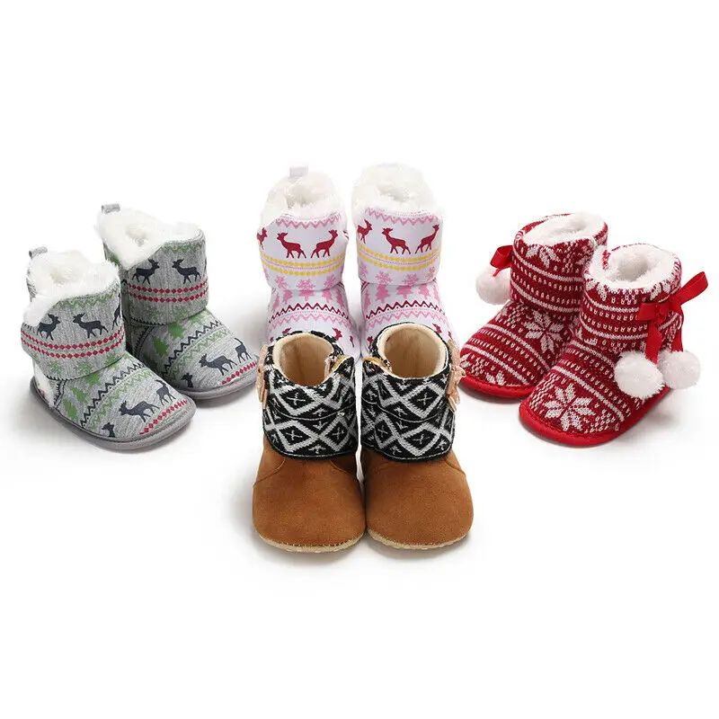Новогодние ботинки одежда для малышей мальчиков и девочек, теплые зимние сапоги для детей, на мягкой подошве детская обувь из материала на основе хлопка