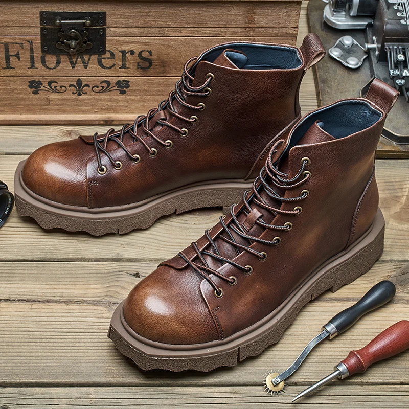 Классические мужские сапоги для верховой езды на толстом каблуке кожаные