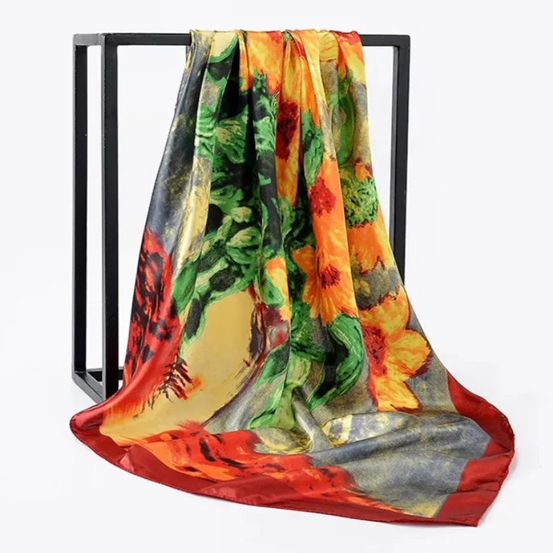 Шелковые шарфы Foulard 90*90 см квадратная голова хиджаб шарф Женский шифон шаль Бандана обертывание глушитель парео - Цвет: 14