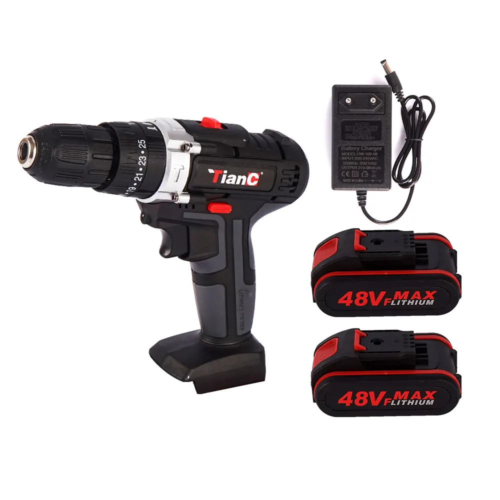 TianC Cordless Hammer Drill Set Electric Impact Driver Screwdriver + 2  Battery