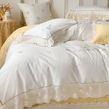 

4-7Pcs Ruffles Pincess Comforter Bedding Sets Embroidery Cotton Duvet Quilts Cover Euro 240x220