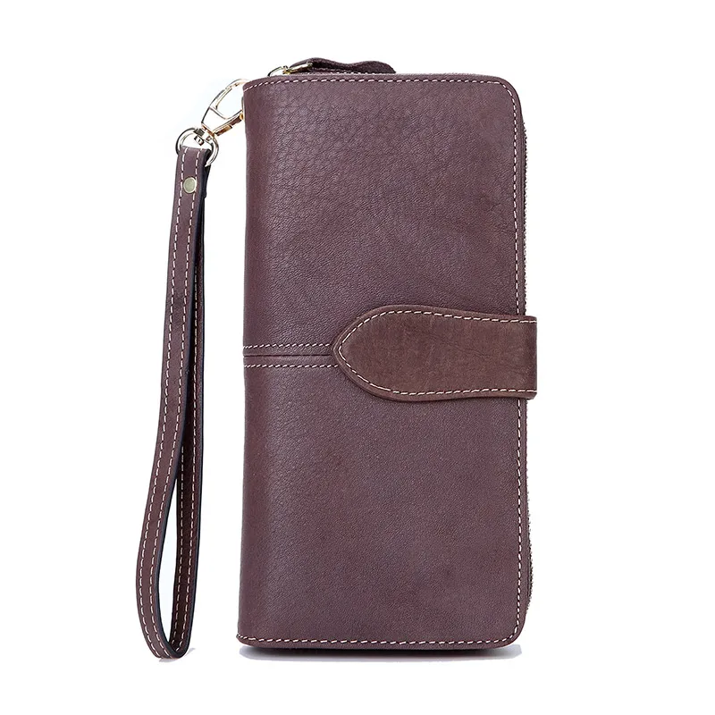 Genuine Leather Women Clutch Purse Vintage Women's Long Leather Cowhide Coin Bag Wallet Female Phone Bag Purse