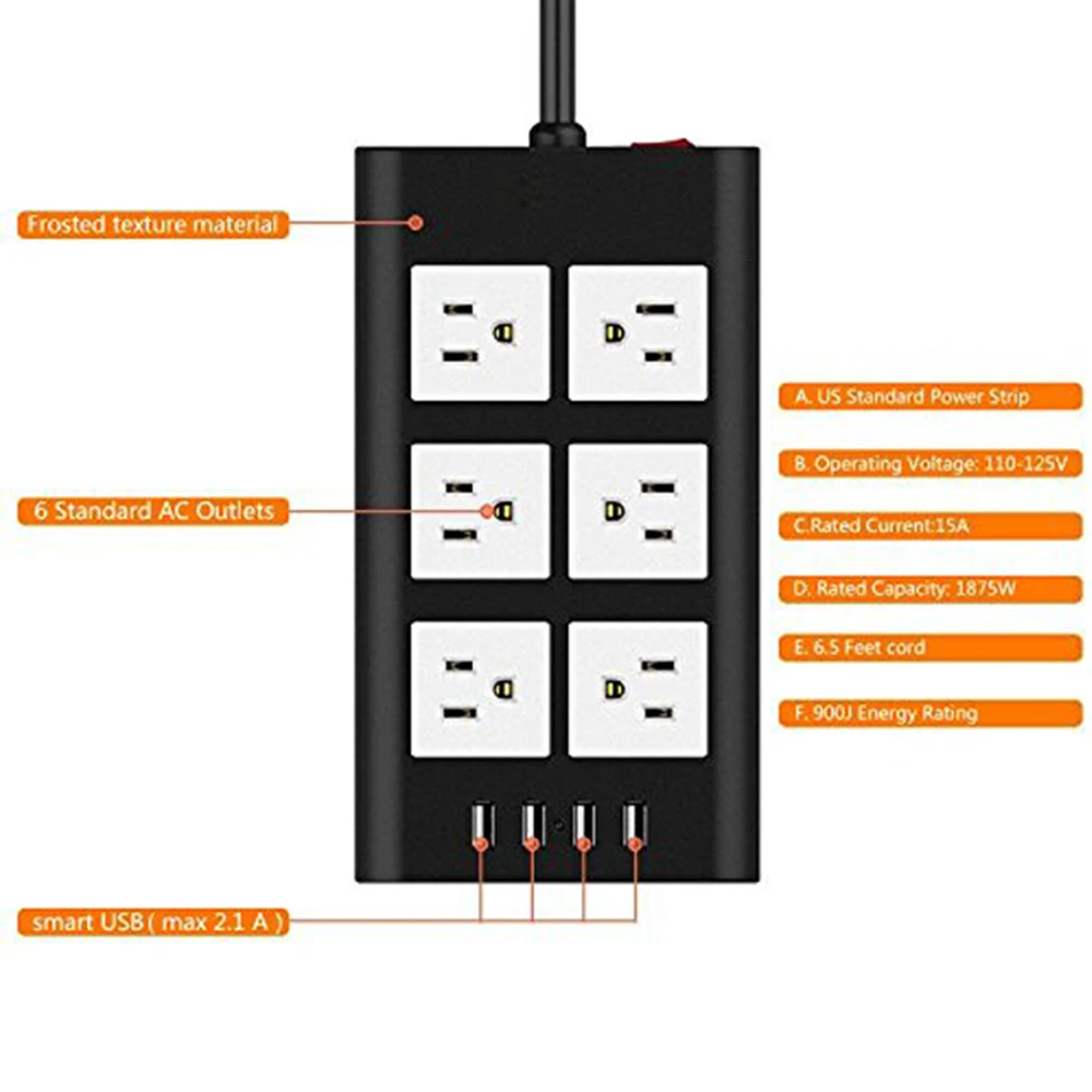 Мощность Полосы США электрическая штепсельная розетка с USB удлинитель розетка для настольных компьютеров 10A защита от перегрузки 2 м удлинитель
