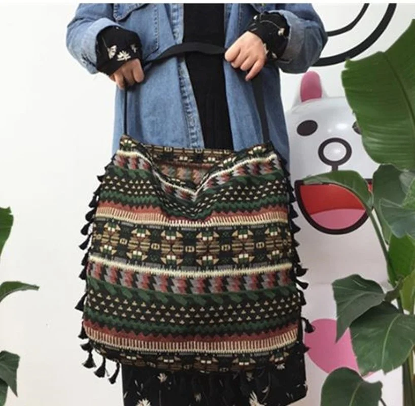 Tanie Nowy Vintage czeski Fringe torba na ramię kobiety Tassel Boho Hippie Gypsy sklep