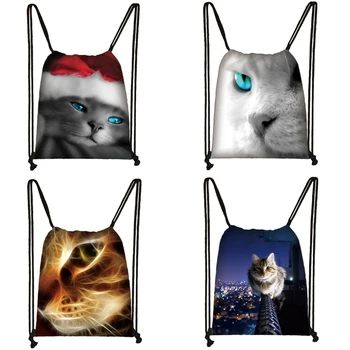 

Cute Cat Print Drawstring Bag Women Travel Bag Teenager School Bag Brown Girl And Boy Backpack Fashion Female Storage Bags To123