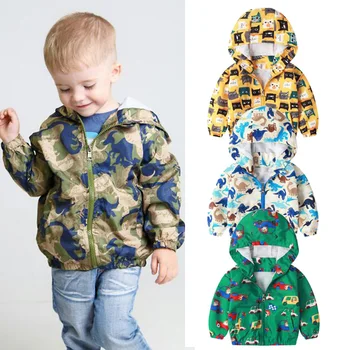 

Baby Boys jacket Autumn spring Girls Kids Outerwear Windbreaker Coats Hooded dinosaur jacket Canvas toddler Children Clothing