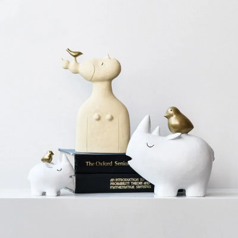 Creative Nordic Fantasy Bird Unicorn Rhino Living Room Study Home Decoration Giftresin Craft Animal Decoration Window