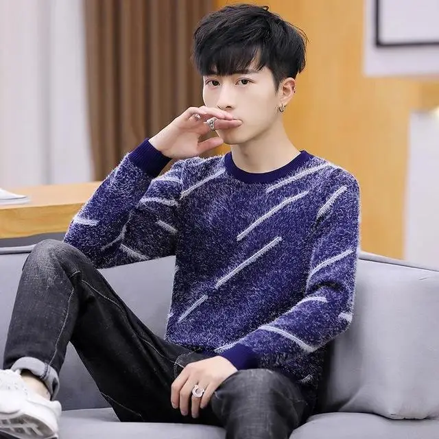 Men's fashion autumn / winter sweater Casual Striped Men O-Neck Pullovers Knitted Male Long Sleeve Mens Sweaters Knitwear - Цвет: Navy