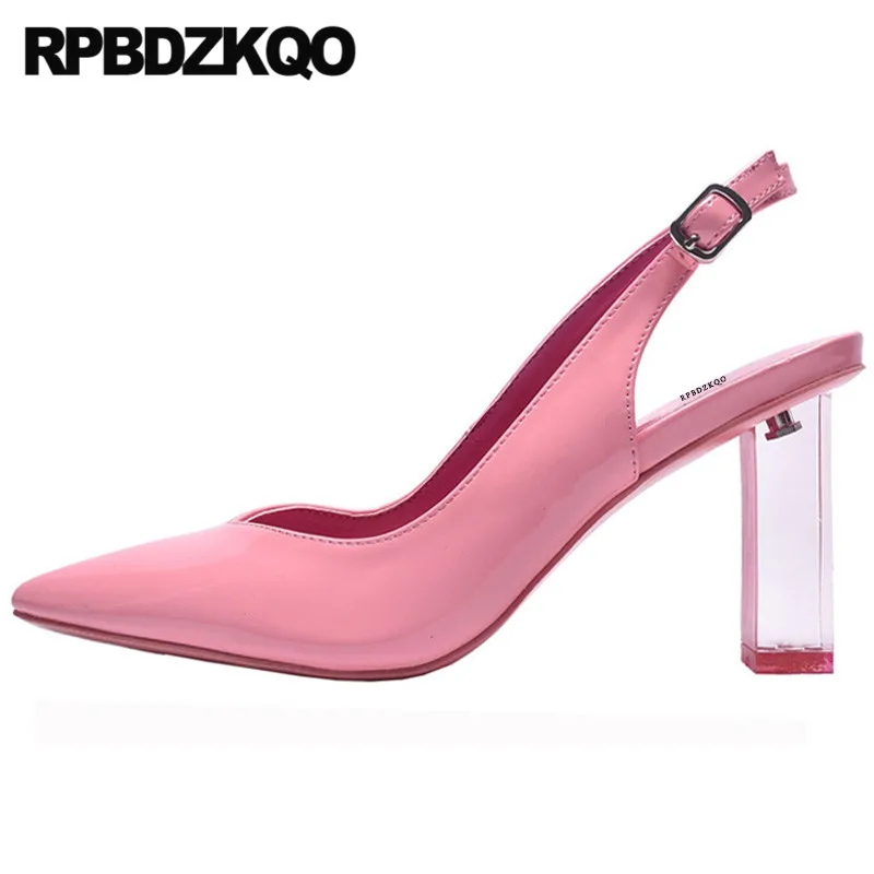 Glass Slingback Block High Heels Pink 