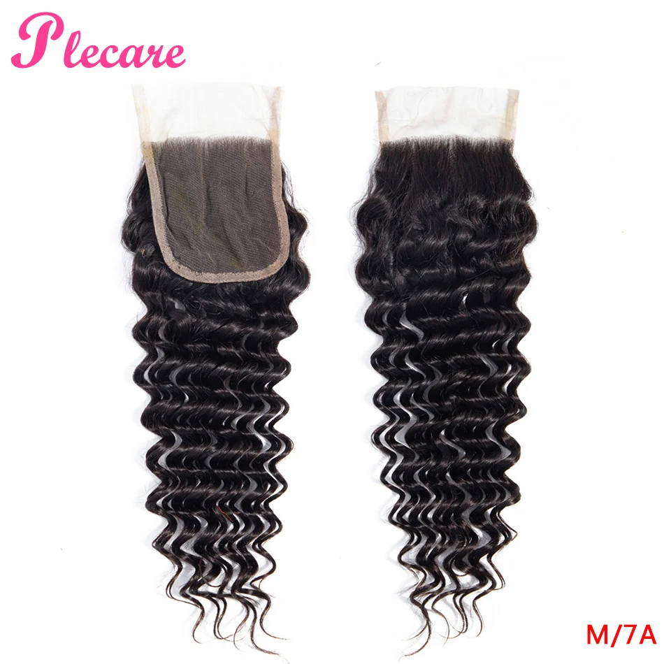 

Plecare 4*4 Lace Closure Brazilian Deep Wave 8-20 Inch Natural Color Middle Ratio Non-remy 100% Human Hair Extensions