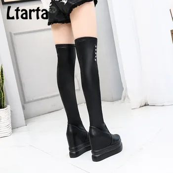 

LTARTA Joker Skinny Knee-high Boots 2018 Winter New Ribbon 13CM Thick Women's Boots Shoes Woman Women Boots ZYW-188-10