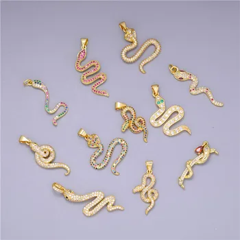 

Juya DIY Talisman Jewelry Making Supplies Micro Pave Rainbow Cubic Zirconia Gold Cobra Snake Charms Pendants Wholesale