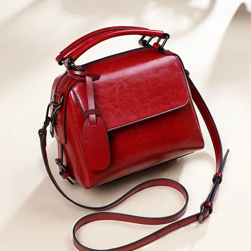 

2020 Genuine Leather Oblique Satchel Female Joker Ins Hand Oil Wax Skin Single Shoulder Bag Chao