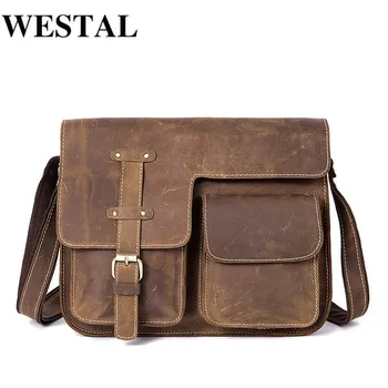 

WESTAL Messenger Bag Men's Shoulder Bag Genuine Leather Men's Bags Crazy Horse Male Man Vintage Crossbody Bags Leather Handbag