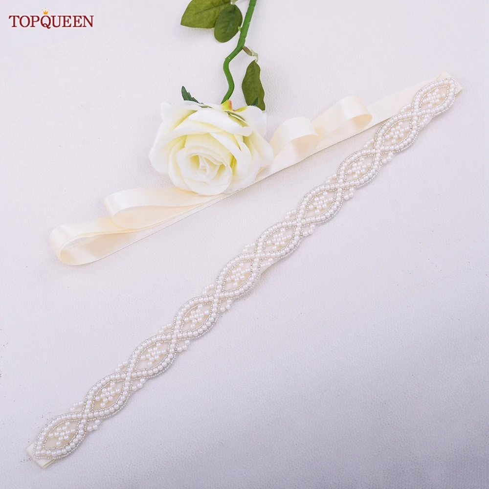 TOPQUEEN S353A Handmade Belts for Wedding Dress Pearls Decoration Women Bridal Female Formal Evening Party Gown Ribbon Sashes