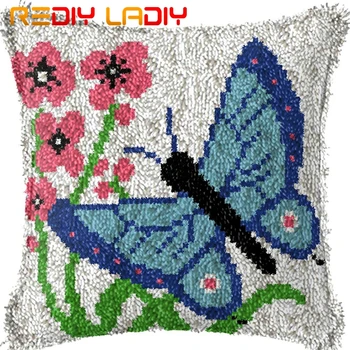 

Latch Hook Cushion Blue Butterfly Pre-Printed Canvas Cushion Cover Acrylic Yarn Crochet Pillow Case Kit Hobby & Craft Home Decor