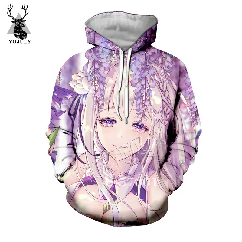 4 YOJULY унисекс модный Женский Повседневный пуловер, свитер аниме 3D принт Re: zero Твин горничной рам и рем 3D принт Харадзюку толстовка с капюшоном Y399 - Цвет: 4