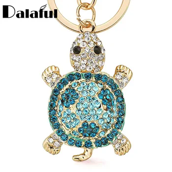 

Dalaful Novelty Crystal Rhinestone Tortoise Keyrings Key Chains Holder For Car Purse Bag Pendant Buckle Fashion Keychains K233