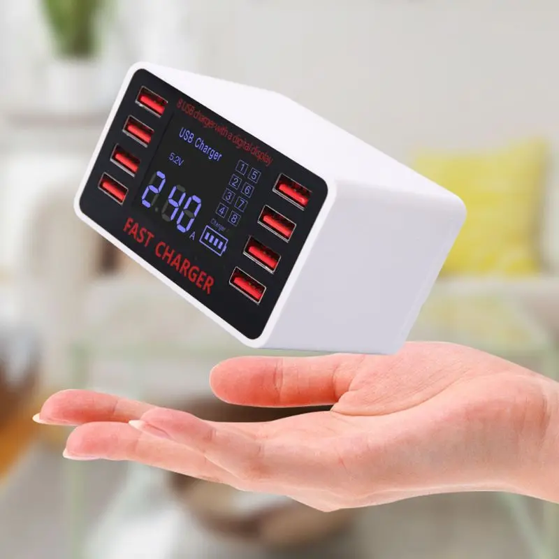 5V 2.4A 8 Ports USB Charger LED Current Display Charging Dock Station Adapter