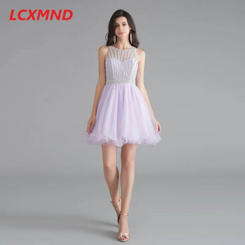 Lilac Бургундия роскошное бисерное Короткое Платье Для Школьного бала мини коктейльное платье Бисероплетение выпускное платье на выпускной вечер - Цвет: Lilac