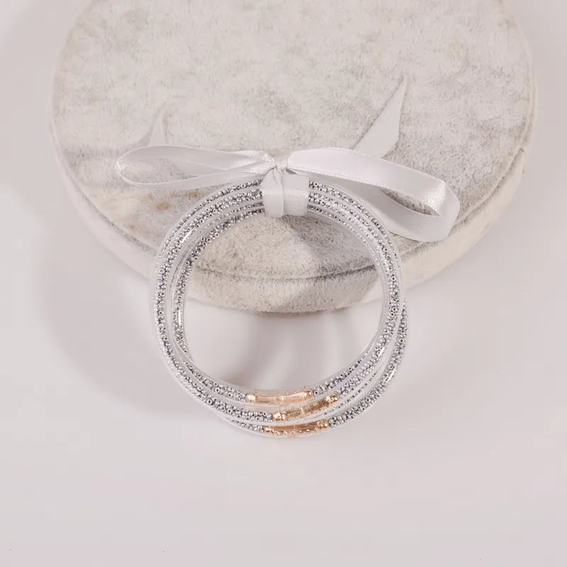JB0595 silver Дождевые 5 шт./компл. бант буквы веревки заполнены Набор браслетов всепогодный стек силиконовый пластик; желеобразная масса браслеты - Окраска металла: JB0595 silver