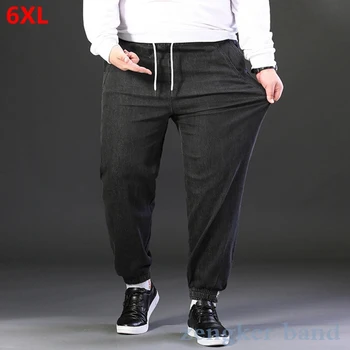 

Spring tide section leg jeans men's loose elastic tie elastic waist 5XL 4XL 6XL youth large size men's pants