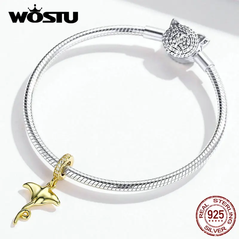 WOSTU,, 925 пробы, серебряный, золотой цвет, шарм, подходит для оригинального браслета, кулон, свадебные бусы для изготовления ювелирных изделий CQC1275