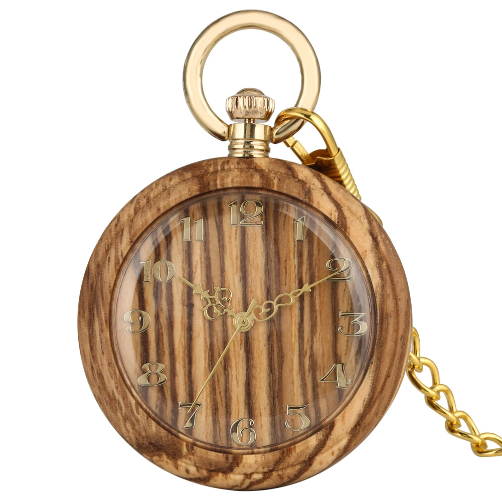 Деревянные карманные часы для мужчин кварцевые Подвесные часы для женщин толстая цепь кулон часы светящиеся указатели - Цвет: Brown 3