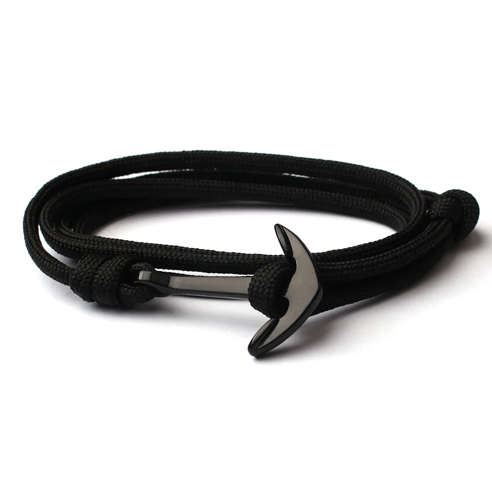 Мужской браслет черный браслет из сплава с якорем многослойный веревочный цепь-Паракорд Браслет для женщин мужчин в морском стиле подарок SL074 - Окраска металла: 1