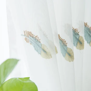 

Modern Embroidered Curtains tulle curtains For Living Room Bedroom Kitchen Elegant Yarn Curtains Feather colours Voile Curtains