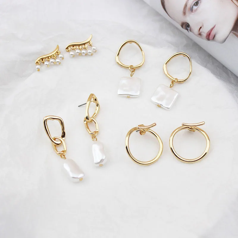 

SOHOT Minimalist Style Chic Geometric Alloy Women Drop Earrings Imitation Pearl Pendant Charming Jewelry Brincos