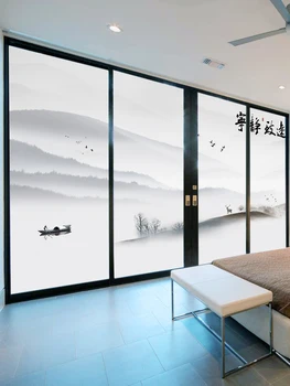 Película de vidrio esmerilado estilo chino para baño, cocina, puerta de corredera, puerta de madera, vidrio decorativo
