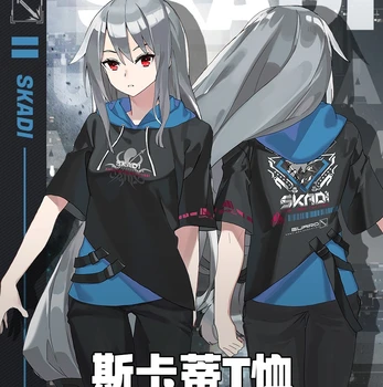 

Game Arknights Skadi Men Women Casual Hooded Short Sleeves T-shirt Summer Unisex Fashion Ribbon Cotton Loose Tee Tops female