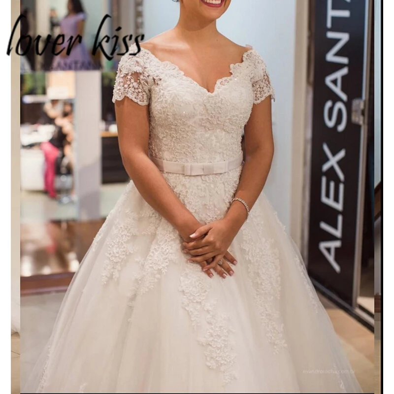 Lover Kiss vestido de Noiva великолепное свадебное платье с v-образным вырезом и коротким рукавом, африканские свадебные бальные платья vestido de casamento