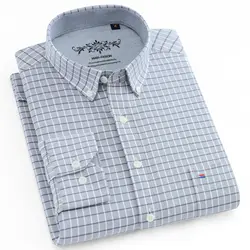 Мужские клетчатые рубашки-оксфорды с длинными рукавами и пуговицами Удобная Повседневная рубашка в клетку с контрастным принтом в полоску