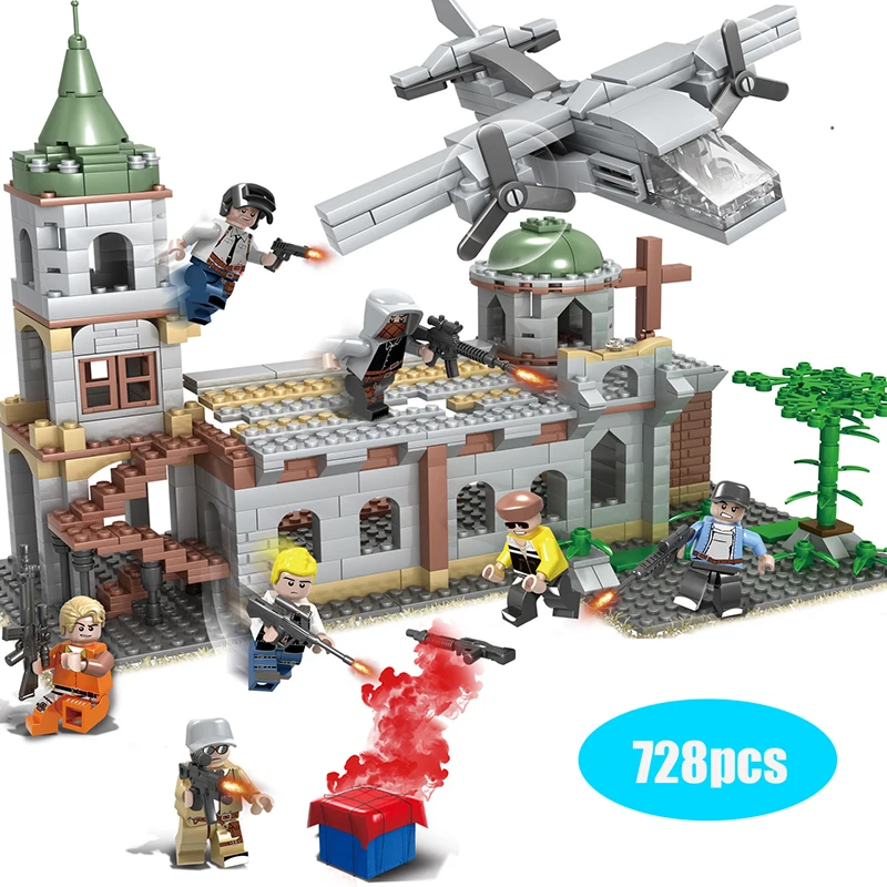 

728PCS Small Building Blocks Compatible with Legoinglys Game PUBG church Toys for children girls boys Gift DIY