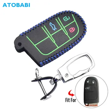 

Leather Car Key Case For Dodge Charger Dart Challenger Chrysler 300 200 Fiat Jeep 3 Luminous Buttons Smart Remote Fob Cover Bag