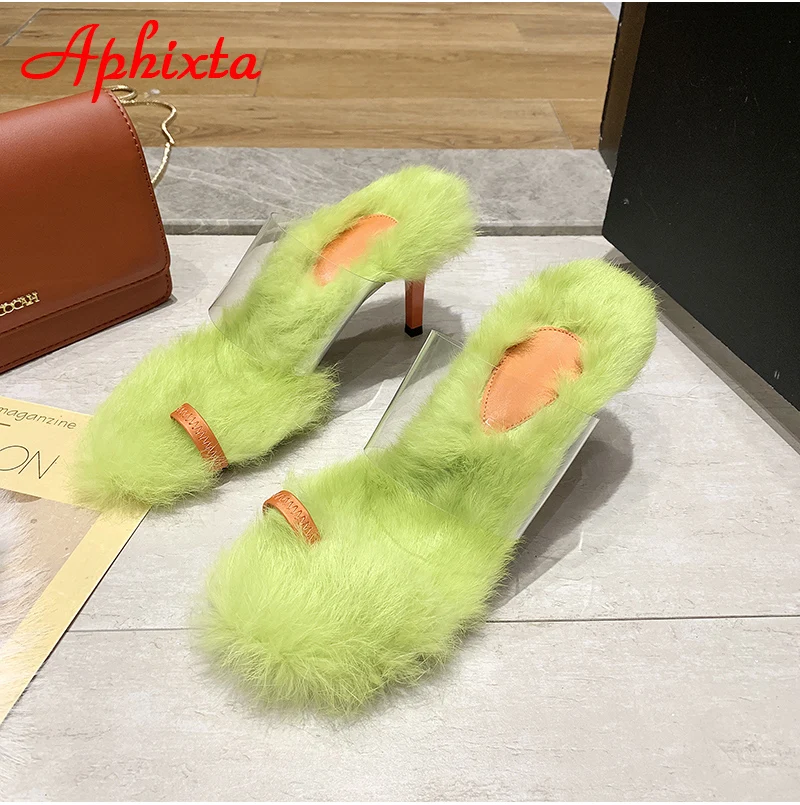 Aphixta/женские вьетнамки на каблуке 8 см с настоящим животным; женские шлепанцы; женская обувь на тонком каблуке; Прозрачные Пляжные наружные горки с открытым носком; Mujer