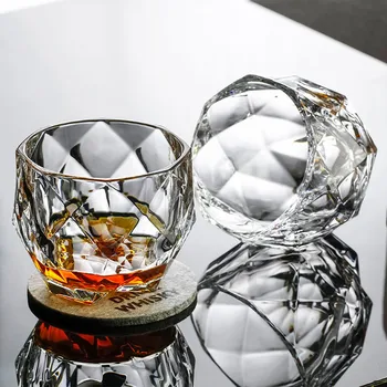 

2Pcs Wine Whiskey Glasses Diamond Cut Whisky Prism Crystal Old Fashioned Glass Vodka Tumbler Chivas Wine Cup Verre a vin