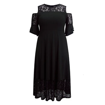 

Summer Lace Hollowing Women Formal Black Dress For Party Ladies Elegant Off Shoulder Zipper Long Dress Fashion 2020 Robe Femme