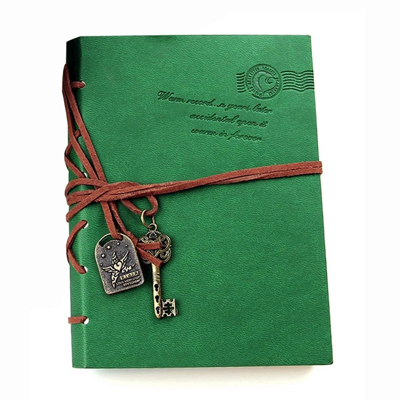 

Classic Retro Leather Bound Blank Pages Journal Diary Notepad Notebook Green 143*105*20mm.