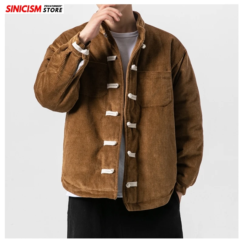 Sinicism Store мужские вельветовые осенние зимние одноцветные парки куртки мужские китайский стиль 5XL одежда Мужские Винтажные толстые теплые пальто