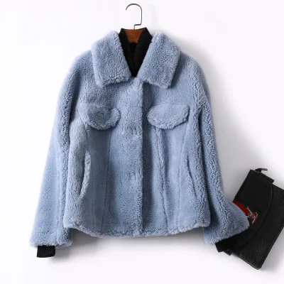 Blue Зимние Для женщин кашемир мех пальто Однобортный модная Толстая теплая шерсть Пальто короткие Меховая куртка Для женщин высокое качество, верхняя одежда - Цвет: Blue