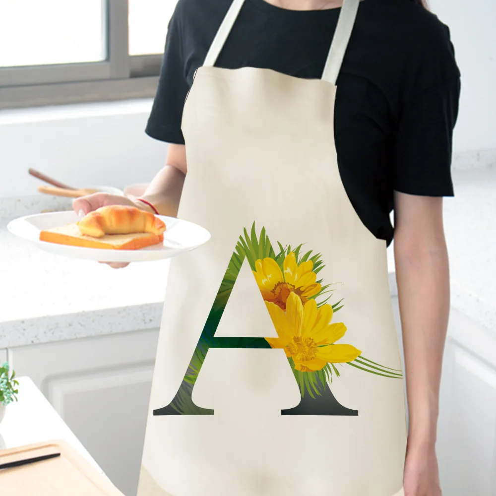 Multifunction Kitchen Apron Women 26 Letters Creen Plant Cotton Linen Sleeveless women Chef Cooking Aprons Kitchen 68*55cm 0064