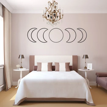

Nordic Style Wooden Decorative Mirror Moon Phase Mirror Wall Stickers Bedroom Acrylic Mirror DIY Decorative Mirrors
