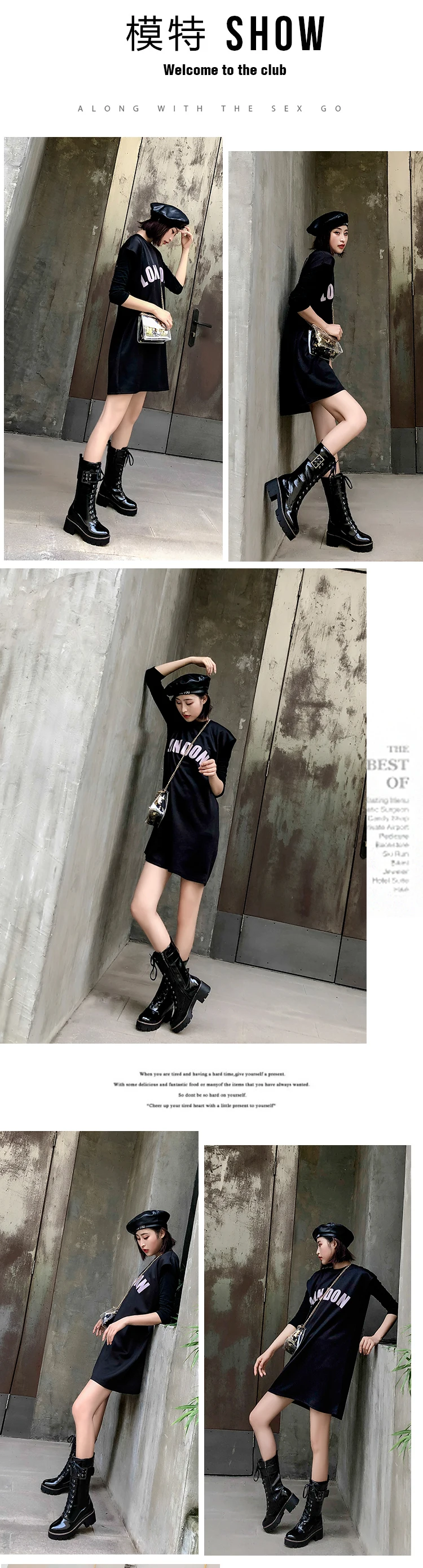 Punk Style Women's Chunky Heels Platformed Combat Boots Woman Lace up Buckled Strap Street Motorcycle Boots 43 sapato feminino