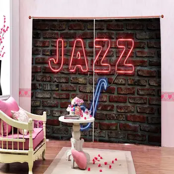

Custom 3D Red Brick Wall Backdrop Curtains with JAZZ Letter For Living room Bedroom Blackout Curtains Home Indoor Decor