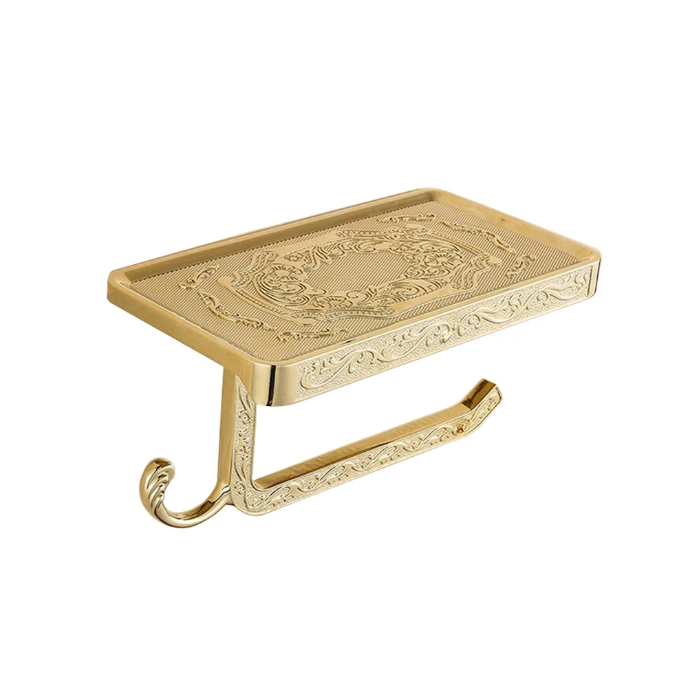 Gold Vidric античный резной туалетный рулон бумажный Стеллаж с телефонной полкой настенный держатель для ванной комнаты античная бронза/золото/масло щебень - Цвет: Gold